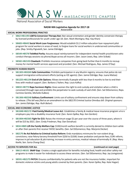 NASW-MA Legislative Agenda for 2017-18