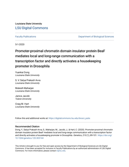 Promoter-Proximal Chromatin Domain Insulator Protein Beaf Mediates