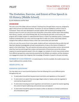 PILOT the Evolution, Exercise, and Extent of Free Speech in US History