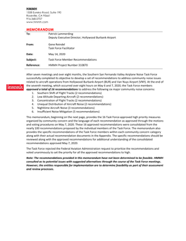 MEMORANDUM To: Patrick Lammerding Deputy Executive Director, Hollywood Burbank Airport