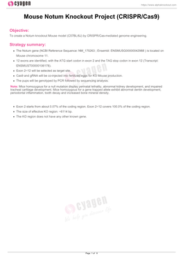 Mouse Notum Knockout Project (CRISPR/Cas9)