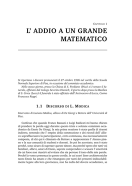 L' Addio a Un Grande Matematico