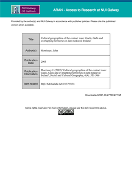Gaels, Galls and Overlapping Territories in Late Medieval Ireland
