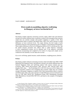 First Results in Modelling Objective Well-Being in Hungary at Lower Territorial Level*2