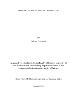 By Ndlovu Petronella a Research Report Submitted to the Faculty of Science, University of the Witwatersrand, Johannesburg, in Pa