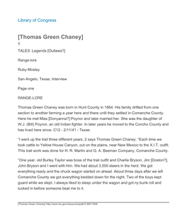 Thomas Green Chaney] 1 TALES: Legends [Outlaws?]