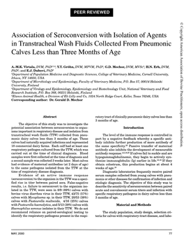 Association of Seroconversion with Isolation of Agents in Transtracheal Wash Fluids Collected from Pneumonic Calves Less Than Three Months of Age