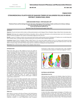 Ethnomedicinal Plants Used by Rajgond Tribes of Haladkeri Village in Bidar District, Karnataka, India