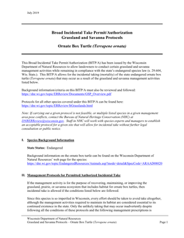 Management Guidance for the Ornate Box Turtle (Terrapene Ornata)