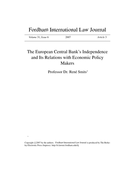 The European Central Bank's Independence and Its Relations with Economic Policy Makers
