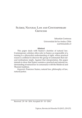 Suárez, Natural Law and Contemporary Criticism