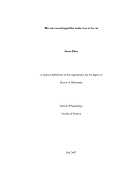 The Orexins and Appetitive Motivation in the Rat Shaun Khoo a Thesis In