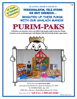 PURIM-PAKS Will Deliver an Attractive Carry-Case Filled with Goodies Right in Time for Purim