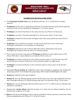 WASHINGTON-RAVENS GAME NOTES • the Washington Football