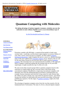 Quantum Computing with Molecules
