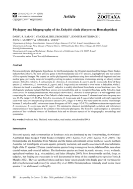 Zootaxa, Phylogeny and Biogeography of the Enhydris Clade