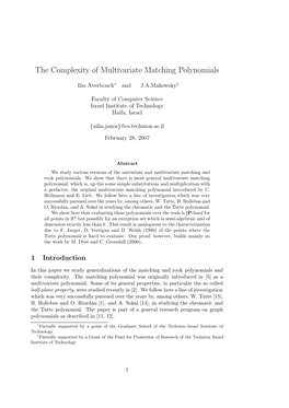 The Complexity of Multivariate Matching Polynomials