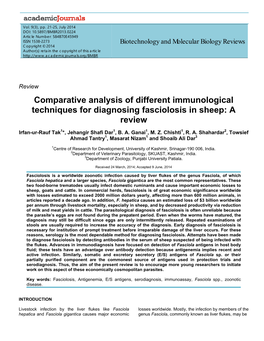 Comparative Analysis of Different Immunological Techniques for Diagnosing Fasciolosis in Sheep: a Review