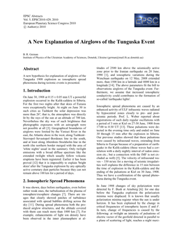 A New Explanation of Airglows of the Tunguska Event