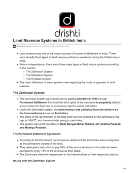 Land Revenue Systems in British India