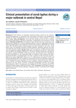 Clinical Presentation of Scrub Typhus During a Major Outbreak in Central Nepal