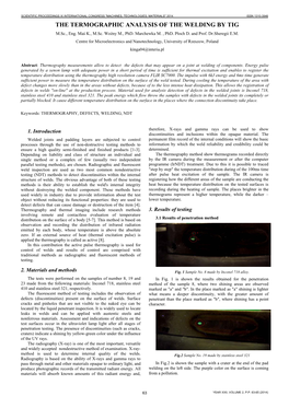 THE TERMOGRAPHIC ANALYSIS of the WELDING by TIG M.Sc., Eng