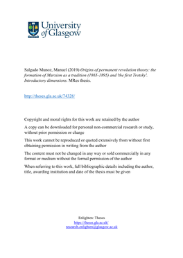 Salgado Munoz, Manuel (2019) Origins of Permanent Revolution Theory: the Formation of Marxism As a Tradition (1865-1895) and 'The First Trotsky'