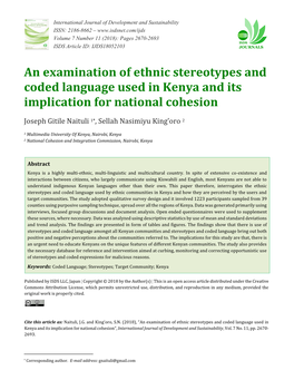 An Examination of Ethnic Stereotypes and Coded Language Used in Kenya and Its Implication for National Cohesion