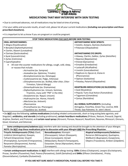 Medications That May Interfere with Skin Testing