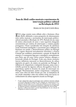 Sons De Abril: Estilos Musicais E Movimentos De Intervenção Político-Cultural Na Revolução De 19741