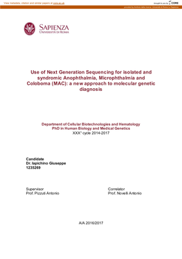 Use of Next Generation Sequencing for Isolated and Syndromic Anophthalmia, Microphthalmia and Coloboma (MAC): a New Approach to Molecular Genetic Diagnosis