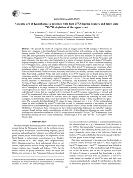 Volcanic Arc of Kamchatka: a Province with High-␦18O Magma Sources and Large-Scale 18O/16O Depletion of the Upper Crust