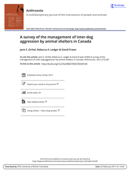 A Survey of the Management of Inter-Dog Aggression by Animal Shelters in Canada