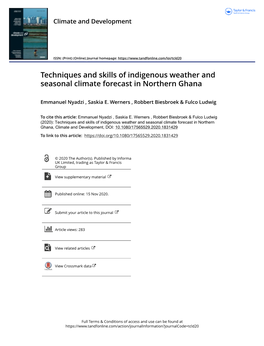 Techniques and Skills of Indigenous Weather and Seasonal Climate Forecast in Northern Ghana