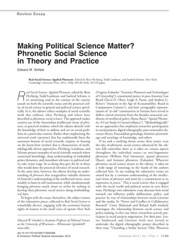 Making Political Science Matter? Phronetic Social Science in Theory and Practice