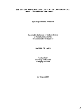 The Htstory and Sources of Conflict of Laws in Nigeria, with Comparisons to Canada