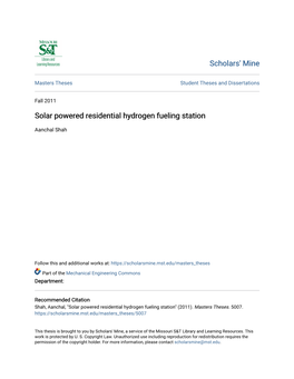 Solar Powered Residential Hydrogen Fueling Station