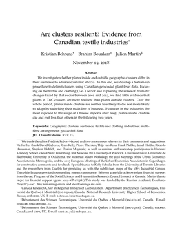 Are Clusters Resilient? Evidence from Canadian Textile Industries∗