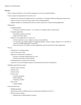 Interprocess Communication 1 Processes • Basic Concept to Build