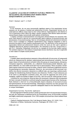 CLADISTIC ANALYSIS of COMPLEX NATURAL PRODUCTS: DEVELOPING TRANSFORMATION SERIES from SESQUITERPENE LACTONE DATA Fred C. Seaman1