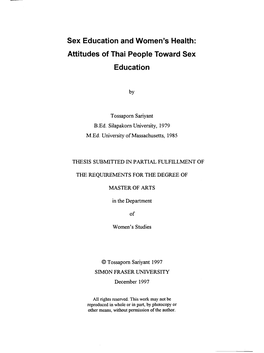 Attitudes of Thai People Toward Sex Education