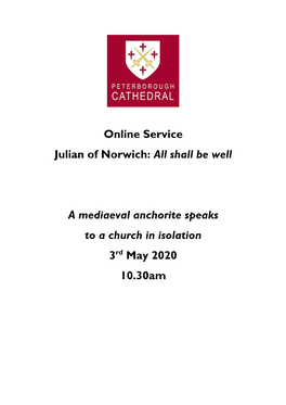 Online Service Julian of Norwich: All Shall Be Well a Mediaeval Anchorite