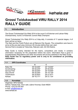 Grossi Toidukaubad VIRU RALLY 2014 RALLY GUIDE