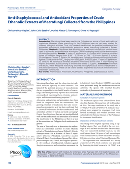 Anti-Staphylococcal and Antioxidant Properties of Crude Ethanolic Extracts of Macrofungi Collected from the Philippines