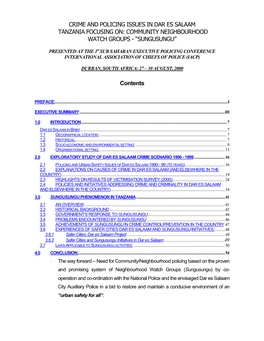 Crime and Policing Issues in Dar Es Salaam Tanzania Focusing On: Community Neighbourhood Watch Groups - “Sungusungu”