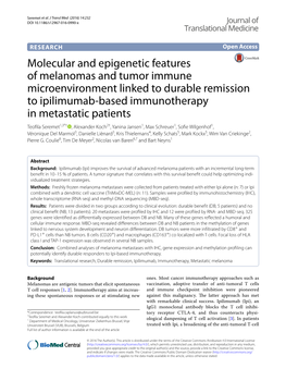 Molecular and Epigenetic Features of Melanomas and Tumor Immune
