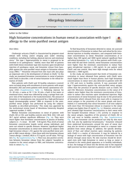 High Histamine Concentrations in Human Sweat in Association with Type I Allergy to the Semi-Puriﬁed Sweat Antigen