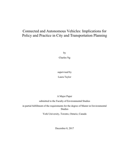 Connected and Autonomous Vehicles: Implications for Policy and Practice in City and Transportation Planning