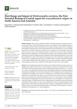 Host Range and Impact of Dichrorampha Aeratana, the First Potential Biological Control Agent for Leucanthemum Vulgare in North America and Australia