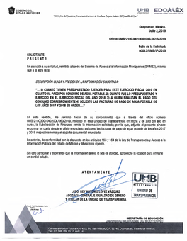 UMB/210C3001000100S-0516/2019 Folio De La Solicitud